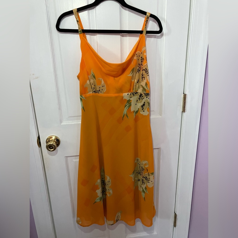 Orange Sundress with Lily Pattern - Size Medium